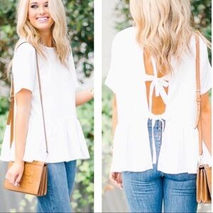 Hinge Nordstrom Elegant White Women's Top Bow Tie Back Medium 💯 poly